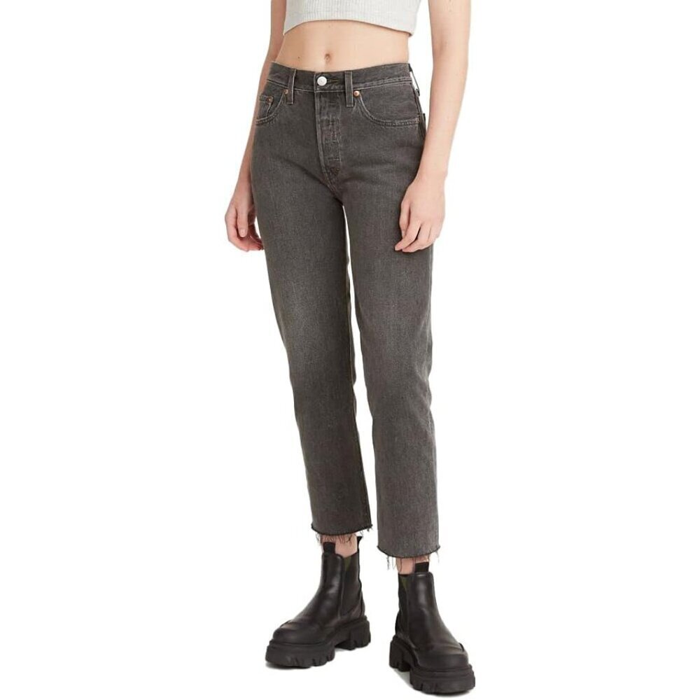 Women's Cropped Denim Jeans 100% Cotton High Rise Slim Fit Button Fly